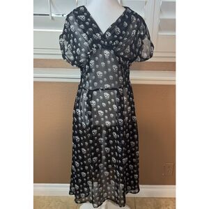 Bettie Page Size M Sheer Overlay Skull Dress Black Whimsigoth Witchy Layering